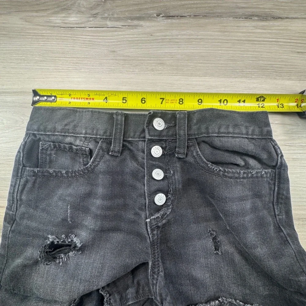 Old Navy Girls Black Distressed Denim Shorts Button Fly Size 10-12 no size‎ tag